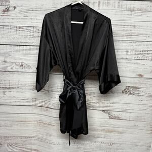 Victoria's Secret Black Satin Kimono Robe M/L